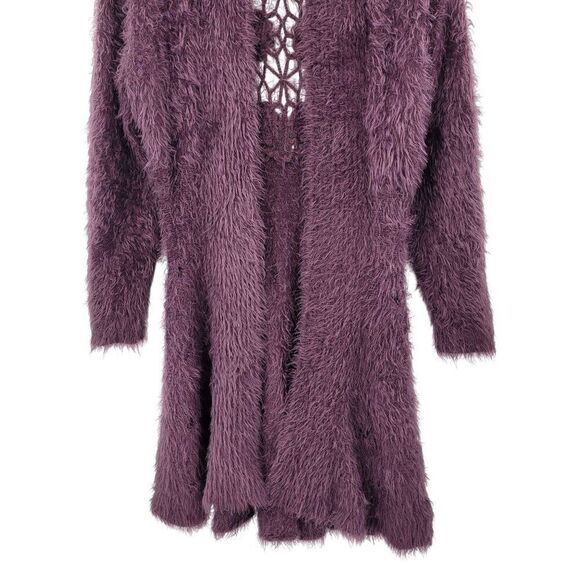 Eyelash Purple Crochet Tunic Cardigan Coatigan M Chic A-line Open Floral Back - Picture 8 of 11